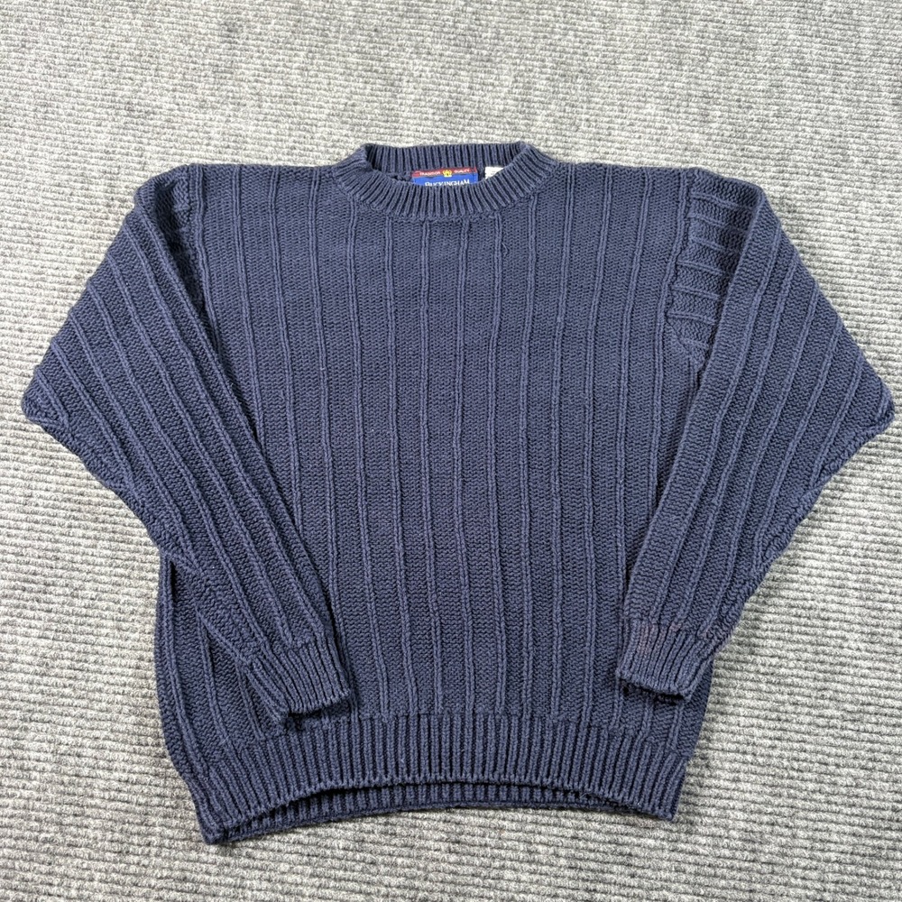 Buckingham Kids Navy Blue Ribbed Knit Crew Neck Sweater Ramie Cotton Blend 16/18